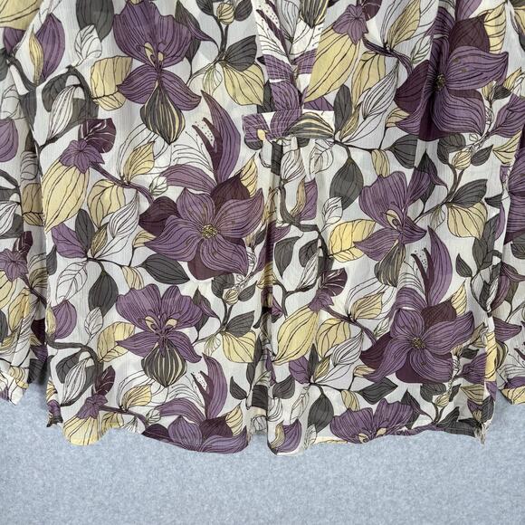 H&M Blouse Womens 22 Purple Yellow Floral Popover Crinkle Textured Career Church - Picture 3 of 12